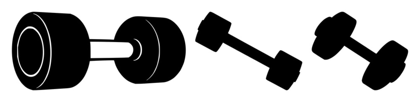Dumbbell set with heavy gym dumbbell silhouette against white background featuring exercise equipment, fitness gear, workout accessories with icon and weight