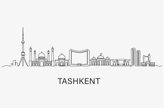 Flat Design one line without breaking the Tashkent city.