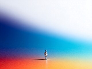 Fototapeta premium Miniature Figure on Colorful Gradient Background