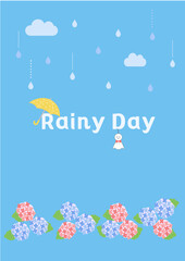 Fototapeta premium 梅雨の背景イラスト バナー 雨の背景 梅雨素材 雨素材 天気 紫陽花 雨 傘 