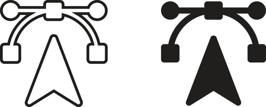 Two variations of a stylized arrow symbol one outlined and one filled black