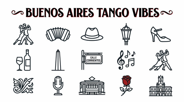 Buenos Aires Tango Vibes Icons: Dance, Music, Culture, City Symbols