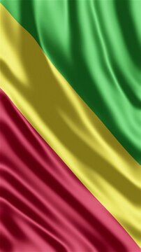 Republic of Congo flag waving in the wind. Congolese identity unity national pride. News visuals political international relations documentaries educational travel web banners Central Africa.