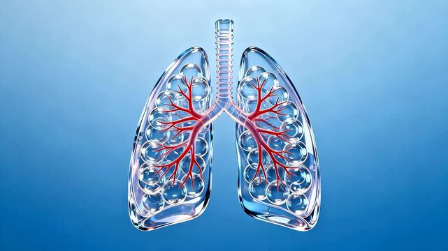 Transparent lungs with red bronchial tree