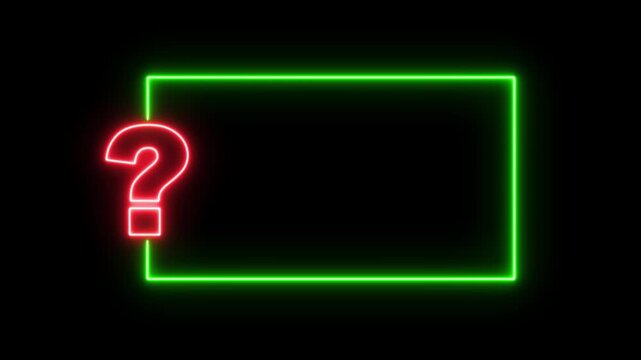 Question mark neon sign light on black background. Quiz trivia game competition. red neon question mark frame for quizzes and FAQs. Game announcement neon message. Answer question, Examination