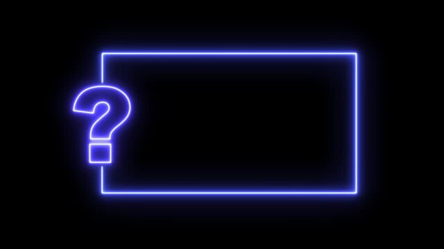 Question mark neon sign light on black background. Quiz trivia game competition. red neon question mark frame for quizzes and FAQs. Game announcement neon message. Answer question, Examination