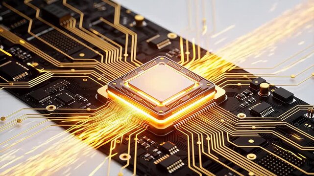 Circuit board with glowing pathways