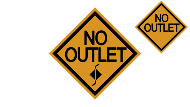 A No Outlet sign, black and yellow vector silhouette
