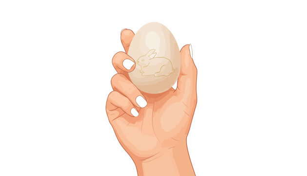 Vector hand holding egg, beige human hand, egg illustration, white background