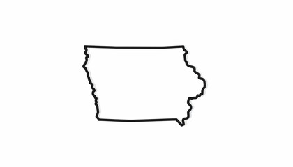 Iowa State Map Outline, Vector Illustration, Black Line Art, Geographic Boundary © Adam