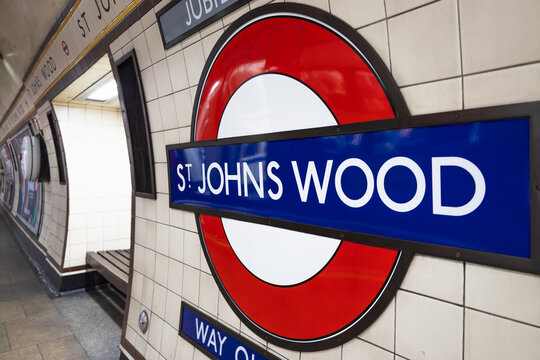 St. John's Wood underground station sign. London, UK, 17 March 2024