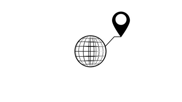 Globe with location pin icon showing on white background. GPS tracking global map pointer icon. Global world map technology.