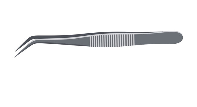 Eyelash extension tweezers, lash lift tool, beauty applicator, gray metal instrument, cosmetic tweezer