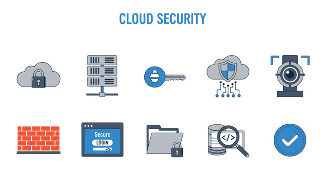 Cloud Security Technology Icons Illustration.