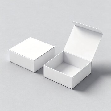 Two Empty White Cardboard Boxes on Background