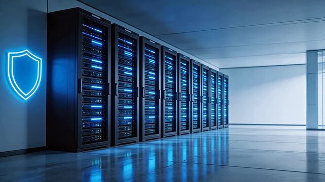 Server room with blue lighting