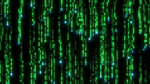 Sci-Fi Array of Code Cascading Downwards. Green Digital Communication Background. Seamless Loop.