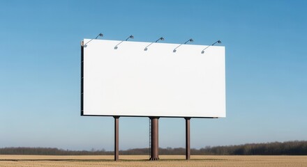 Obraz premium A large blank white outdoor billboard with ample space for advertising, set against a clear blue sky and natural landscape.