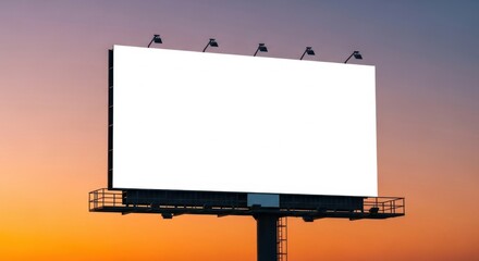 Obraz premium Large blank outdoor billboard frame at sunset with illuminated lights