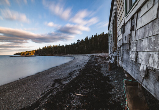 Old decrepit  building next to the sea, Cutler Maine