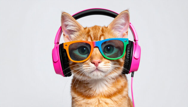 "Cool Cat with Sunglasses and Headphones"
