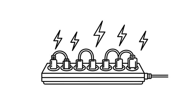 Electric socket with lightning bolts, overloaded power outlet