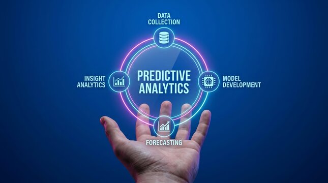 Predictive analytics concept with hand and glowing circle