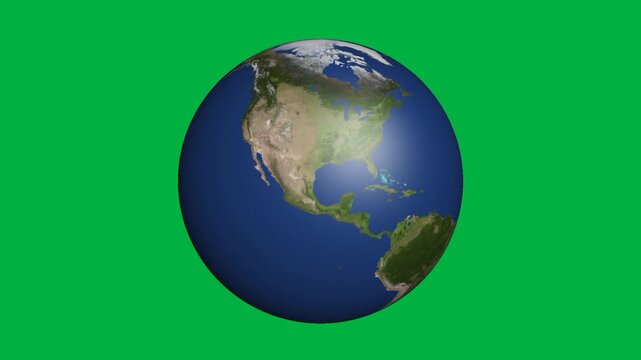 3D planet earth rotating on green screen background.