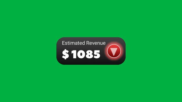 Estimated revenue decreasing animation with red down arrow on green screen.

Animated financial loss counter showing dropping income statistics.  