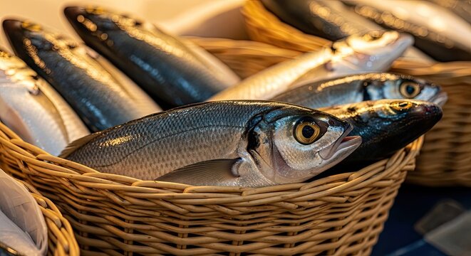 Celebrating world tuna day freshly caught tuna in a woven basket