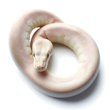 "Coiled leucistic ball python snake isolated on a white background"