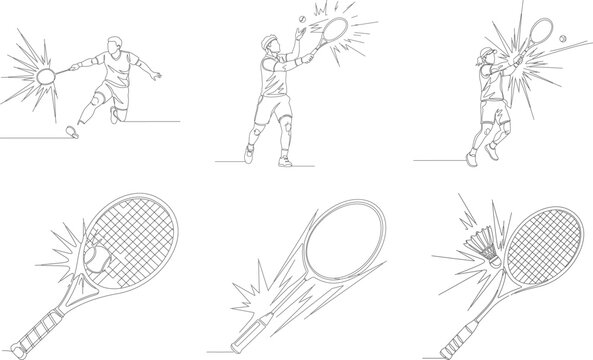 Continuous line illustration of professional tennis player hitting forehand shot with racket during intense outdoor tournament competition.