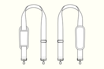 Dual Pad Adjustable Shoulder Strap with Clip Hooks Technical Flat Sketch CAD Outline © MdAmirul