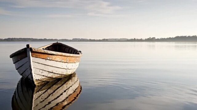 Boat drifting forward then resetting seamless loop minimal lake composition banner 4K