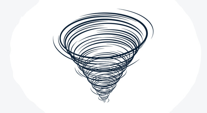 Dynamic hand drawn sketch of a powerful tornado or whirlpool vortex showing swirling motion and weather force.