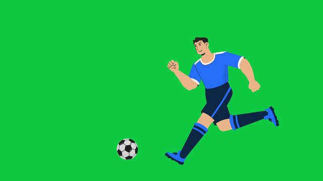Football Player Run Dribble Speed Ball Control Match Action Dribbling Practice 2D Flat Design Style Animation Green Screen