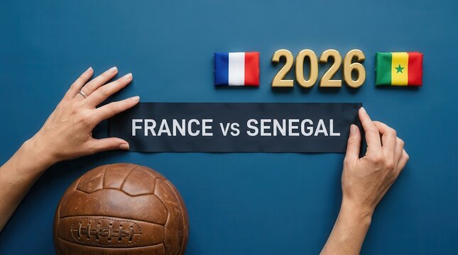 Hands holding fifa 2026 world cup sign France vs Senegal