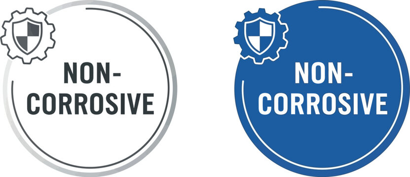 Two non-corrosive labels with shield icons on white background for safety marking