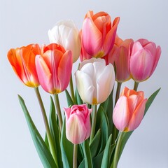 Obraz premium Vibrant bouquet of fresh tulips in soft natural light for spring celebrations