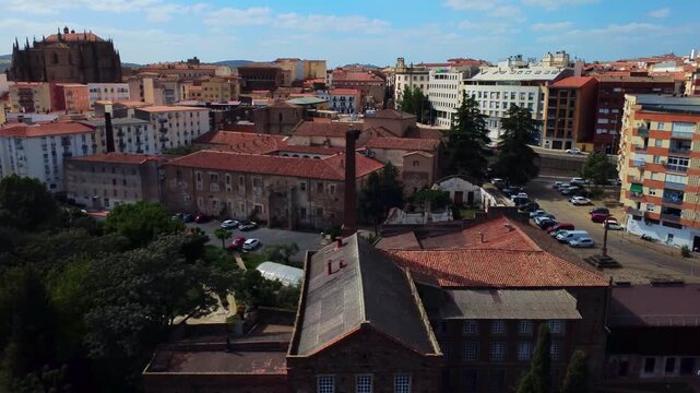 Stork nesting above historic european town