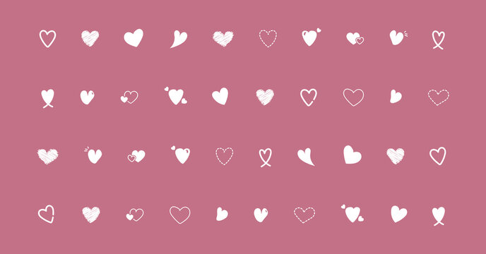 Cute Hand Drawn Heart Pattern Background, White Doodle Hearts on Pink, Valentine Romantic Wallpaper