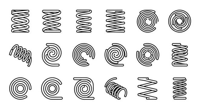 collection of different coil springs and spiral shapes industrial design elements
