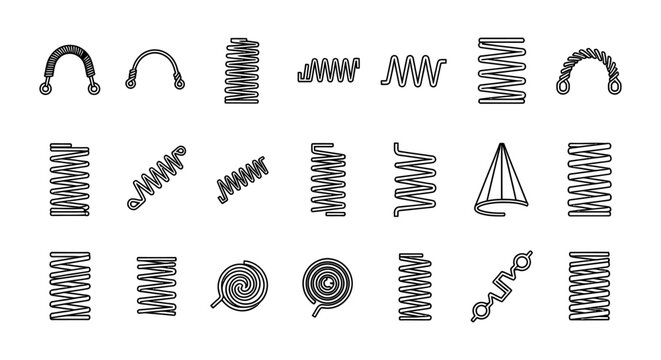 collection of various spring coil icons and designs linear outline vectors