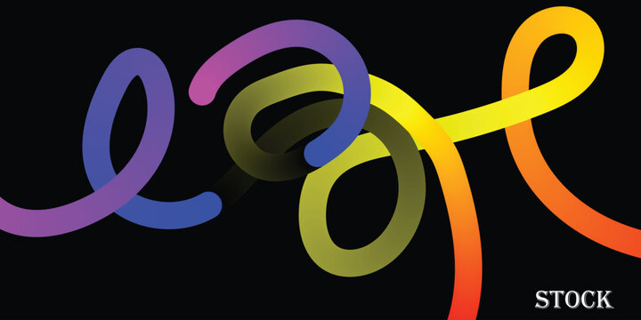 Vibrant colorful abstract shapes intertwine on black background