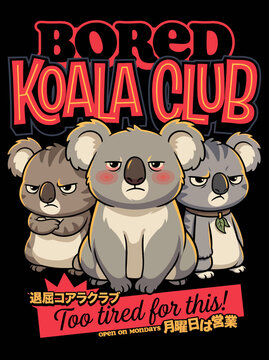 Three bored koalas looking tired together.