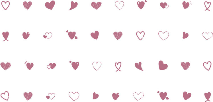 Hand Drawn Heart Icon Set, Cute Pink Love Symbols, Doodle Valentine Collection, Romantic Clipart