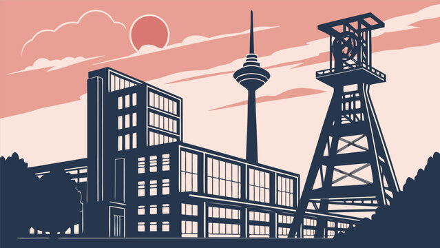 Essen Germany industrial-modern skyline vector silhouette