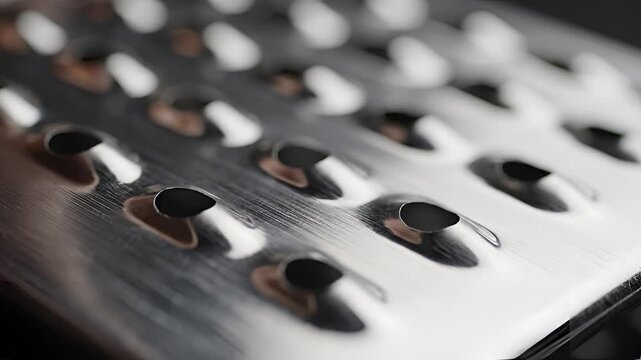 Closeup Macro Shot of a Metal Grater with Sharp Blades.