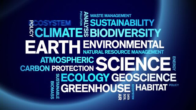 Earth Science animated word cloud-text design animation tag kinetic typography seamless loop.