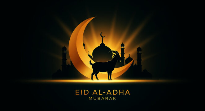 Eid Al-Adha Mubarak Vector Illustration with Goat and Mosque